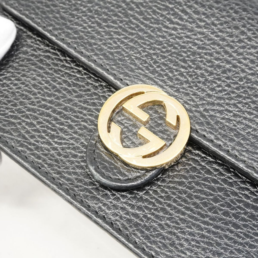 Gucci Shoulder Wallet Interlocking Leather Black Gold — view 9