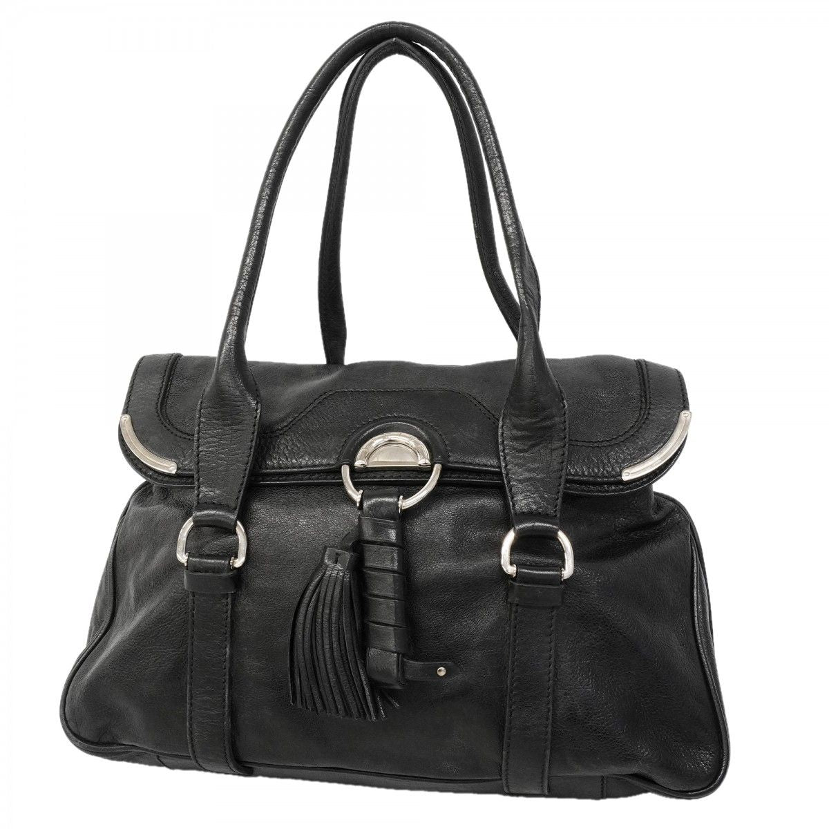 Celine Tote Leather Black Silver