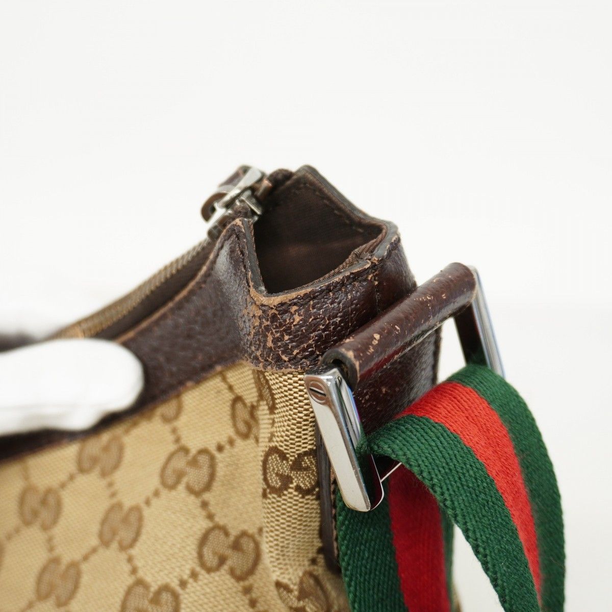 Gucci Shoulder Bag GG Canvas Sherry Line Brown Silver — view 7