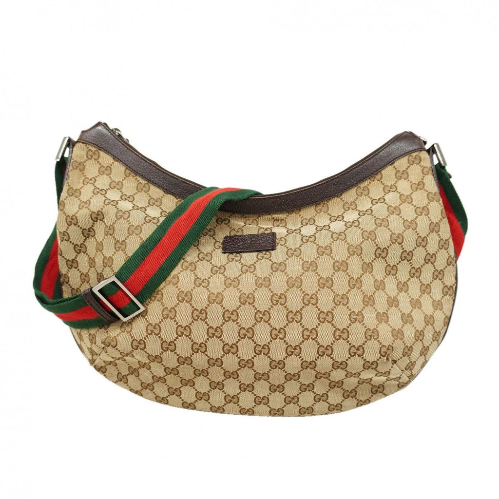 Gucci Shoulder Bag GG Canvas Sherry Line Brown Silver
