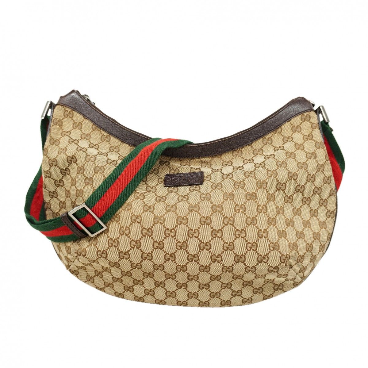Gucci Shoulder Bag GG Canvas Sherry Line Brown Silver