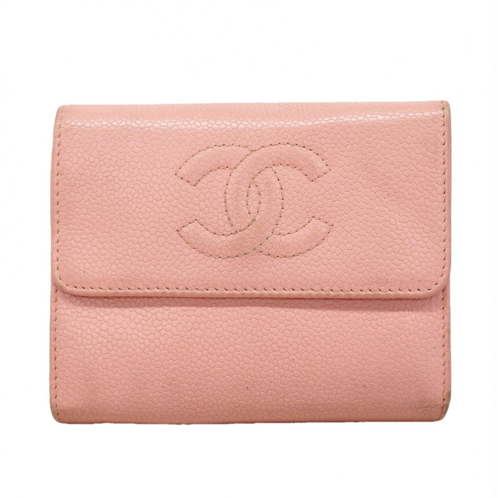 Chanel Trifold Wallet Caviar Leather Pink Gold