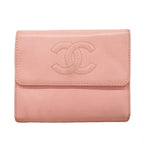 Chanel Trifold Wallet Caviar Leather Pink Gold