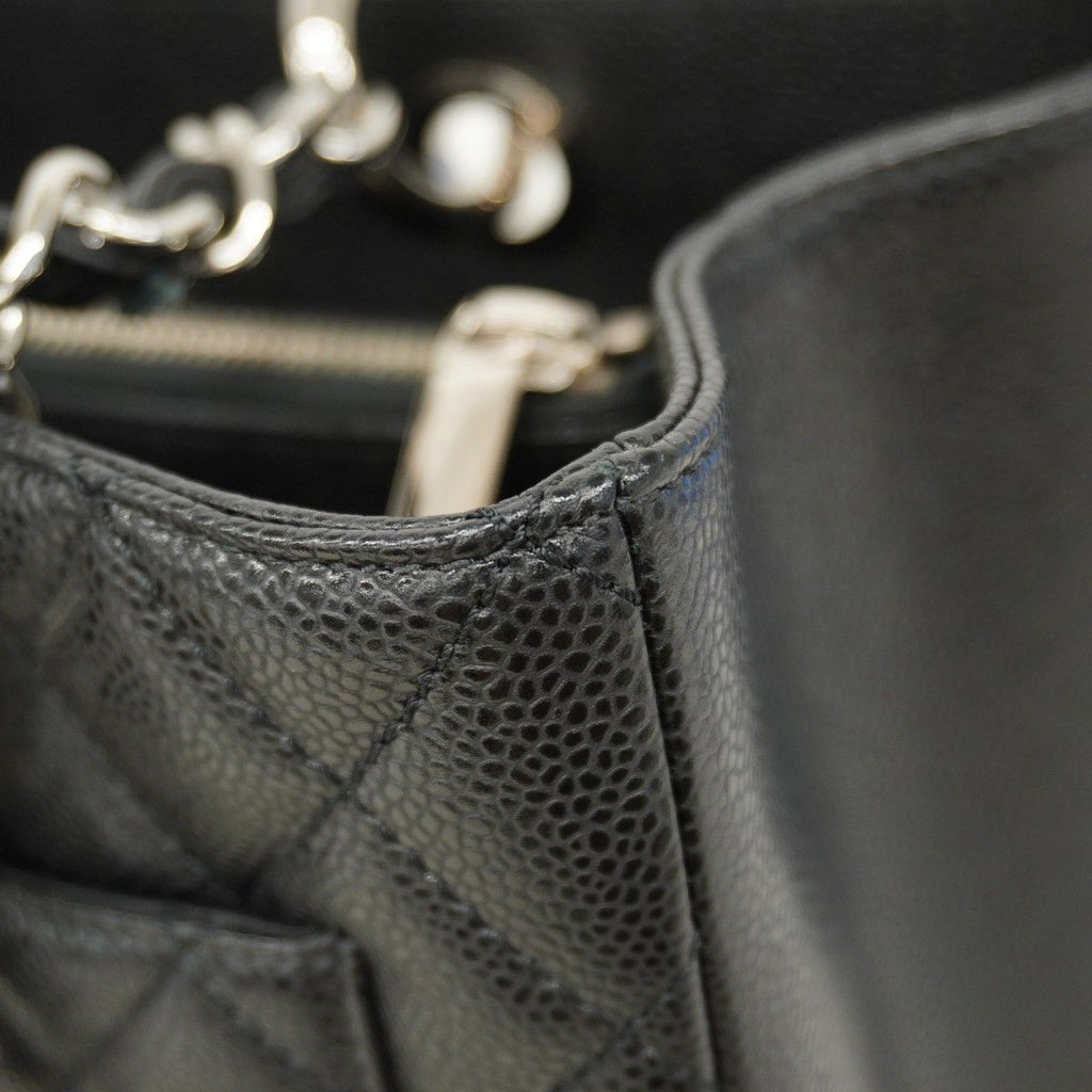 Chanel Chain Tote Quilted Caviar Leather Black Silver — view 7