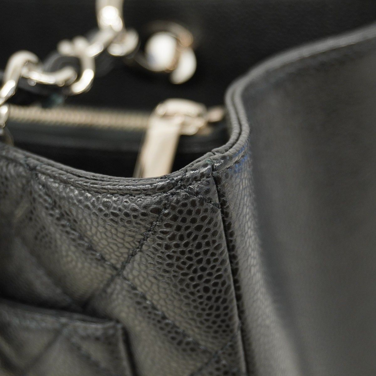 Chanel Chain Tote Quilted Caviar Leather Black Silver — view 7