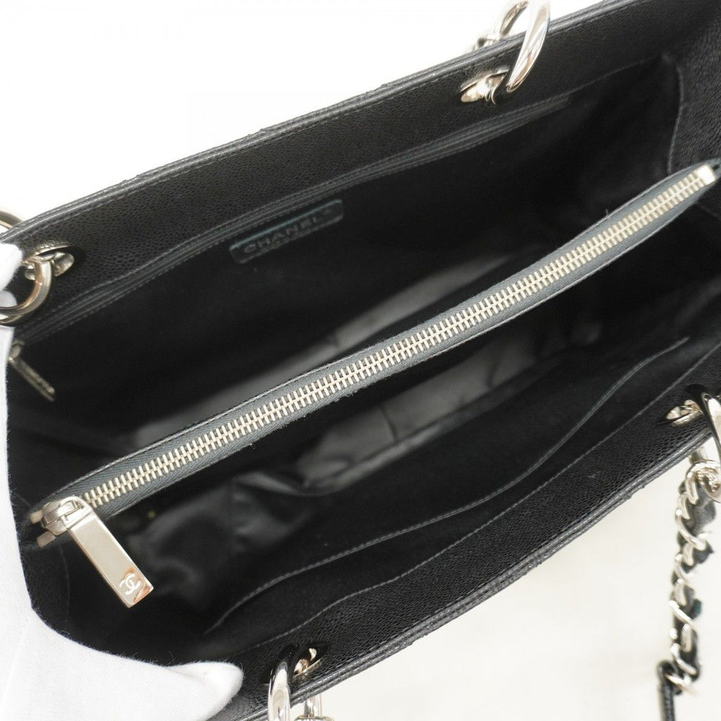 Chanel Chain Tote Quilted Caviar Leather Black Silver — view 4