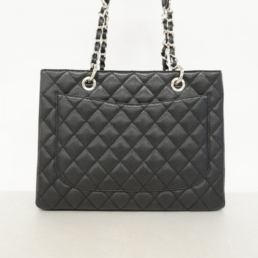 Chanel Chain Tote Quilted Caviar Leather Black Silver — view 9