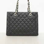 Chanel Chain Tote Quilted Caviar Leather Black Silver — view 9