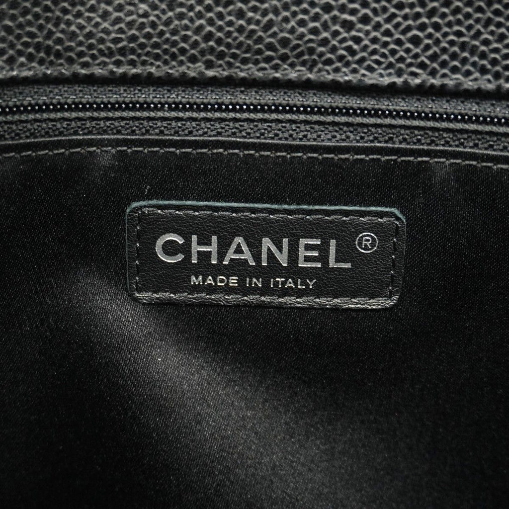 Chanel Chain Tote Quilted Caviar Leather Black Silver — view 5