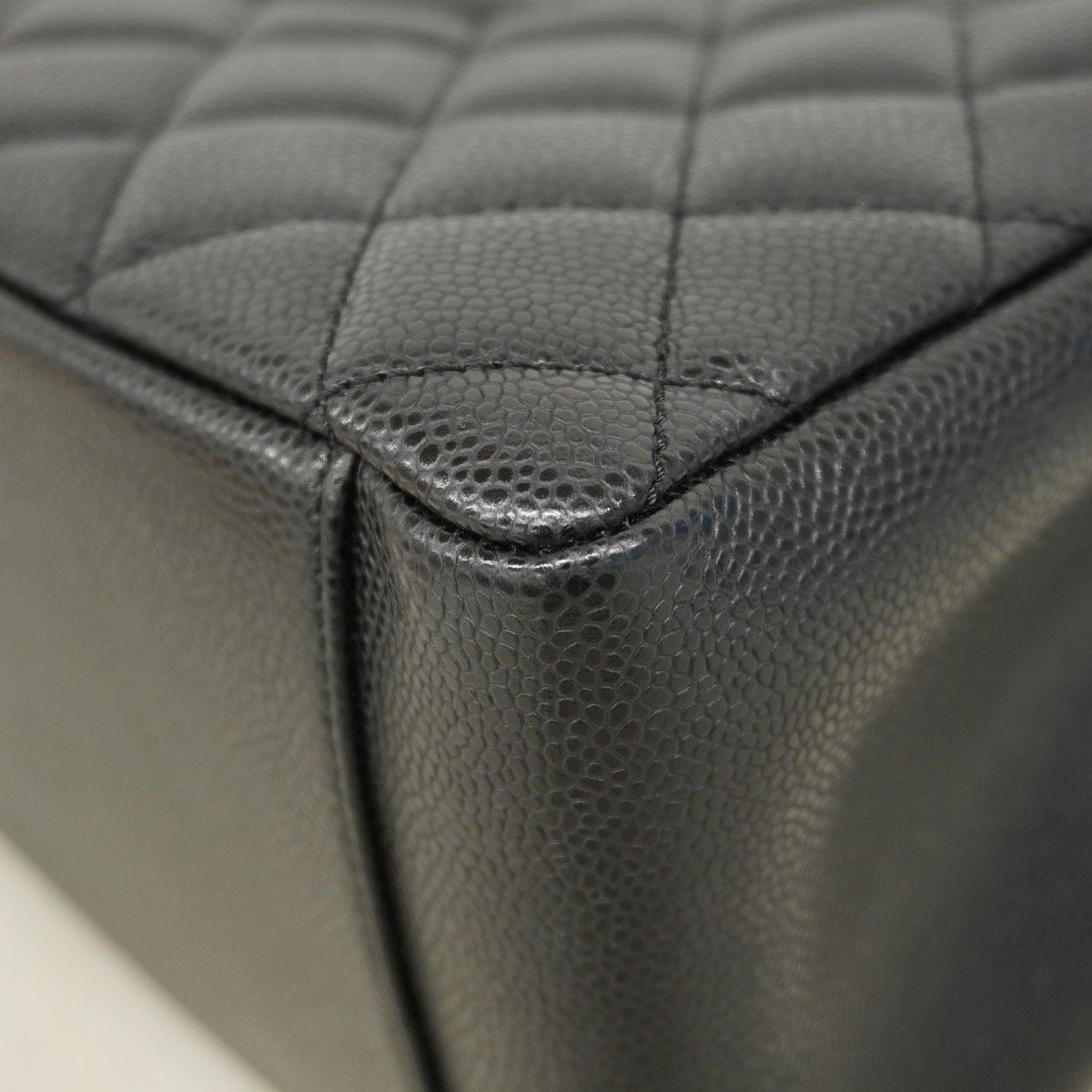 Chanel Chain Tote Quilted Caviar Leather Black Silver — view 6