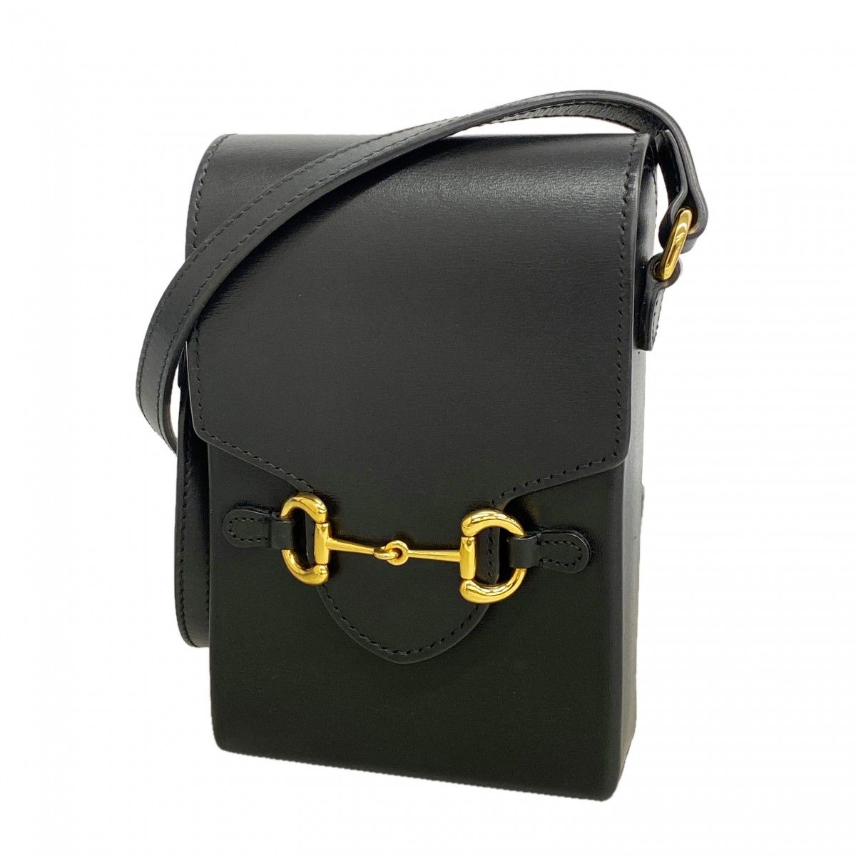 Gucci Shoulder Bag Horsebit Leather Black Gold