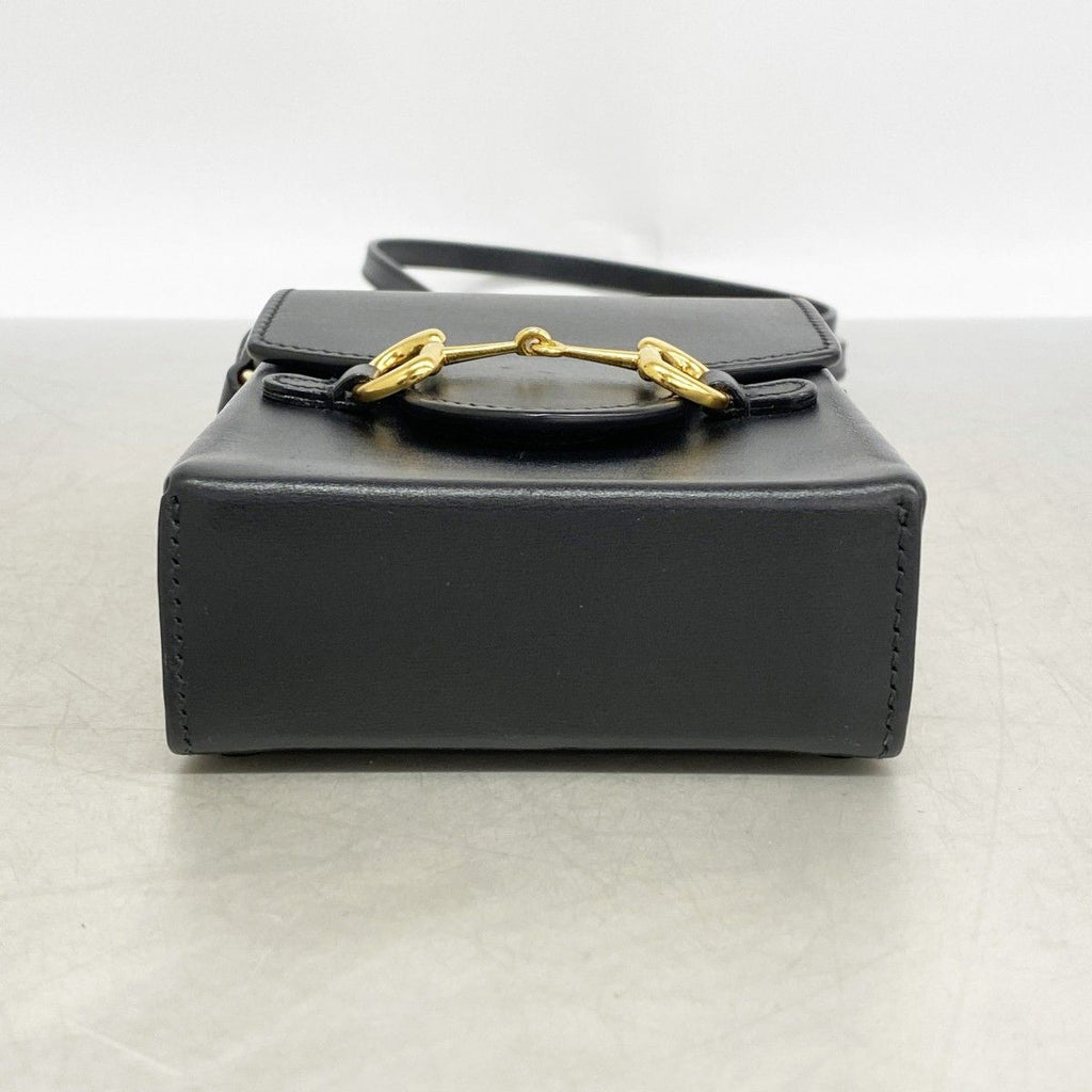 Gucci Shoulder Bag Horsebit Leather Black Gold — view 3