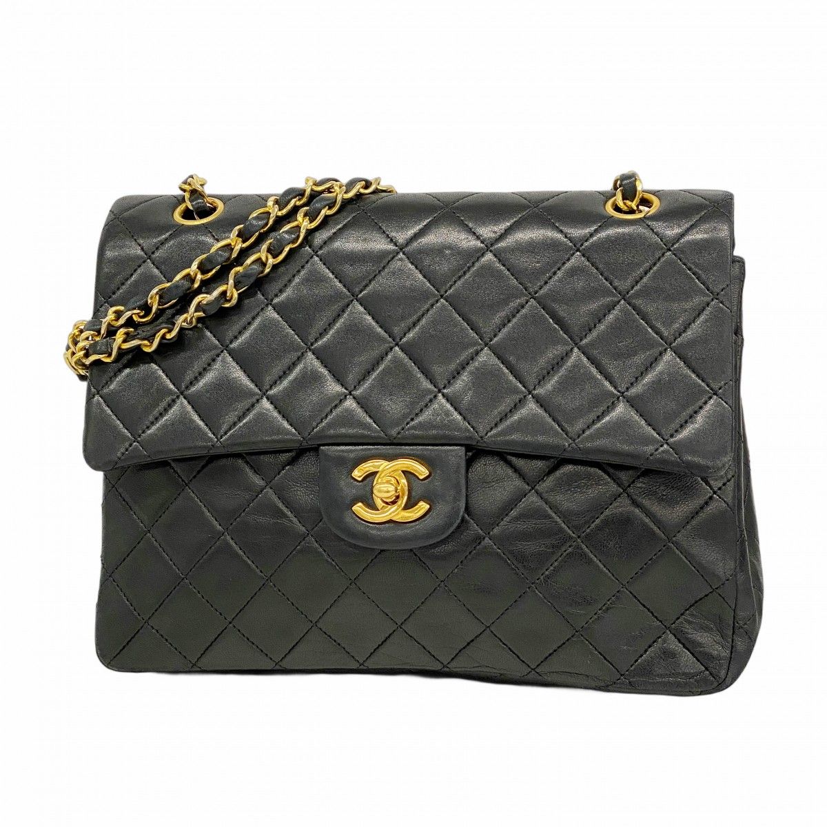 Chanel Shoulder Bag Quilted Lambskin Black Gold