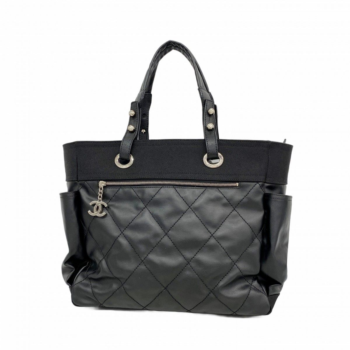 Chanel Tote Paris Biarritz Canvas Black Silver