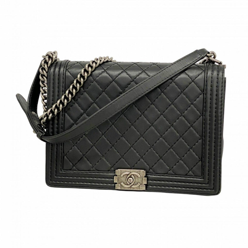 Chanel Shoulder Bag Boy Lambskin Black Silver