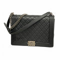 Chanel Shoulder Bag Boy Lambskin Black Silver