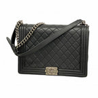 Chanel Shoulder Bag Boy Lambskin Black Silver