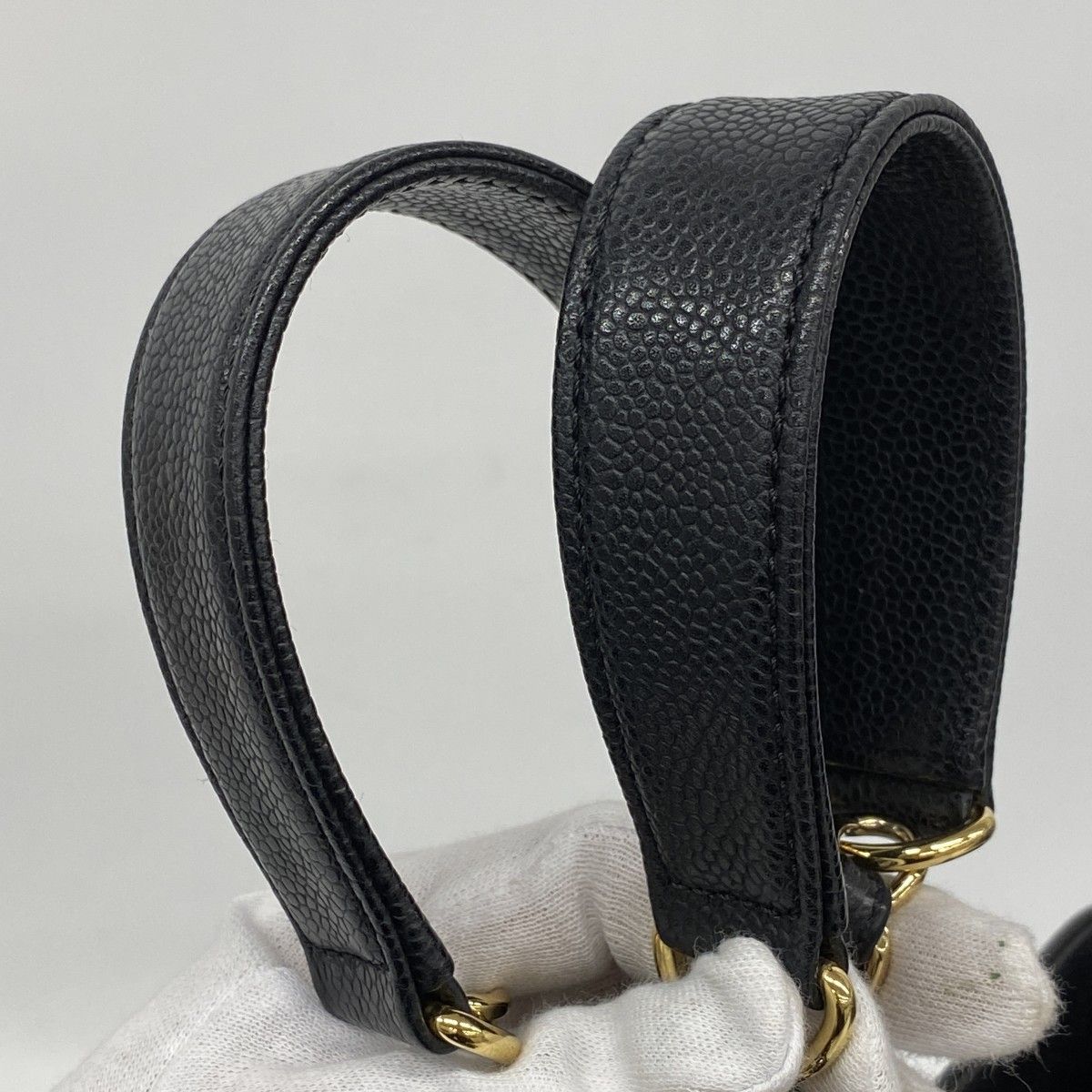 Chanel Chain Tote Quilted Caviar Leather Black Gold — view 8