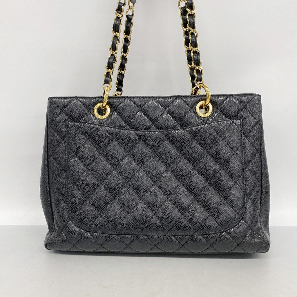 Chanel Chain Tote Quilted Caviar Leather Black Gold — view 9