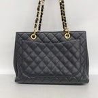 Chanel Chain Tote Quilted Caviar Leather Black Gold — view 9