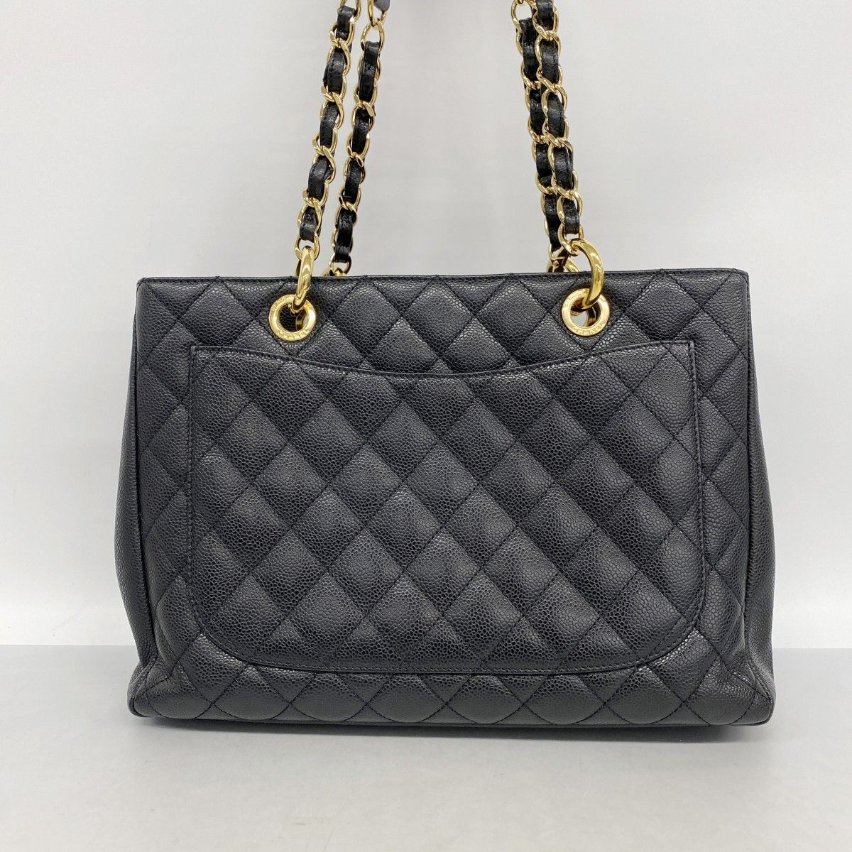 Chanel Chain Tote Quilted Caviar Leather Black Gold — view 9