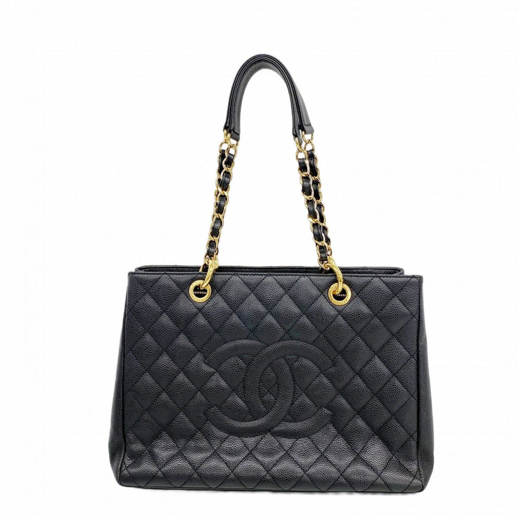 Chanel Chain Tote Quilted Caviar Leather Black Gold