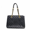 Chanel Chain Tote Quilted Caviar Leather Black Gold