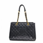 Chanel Chain Tote Quilted Caviar Leather Black Gold