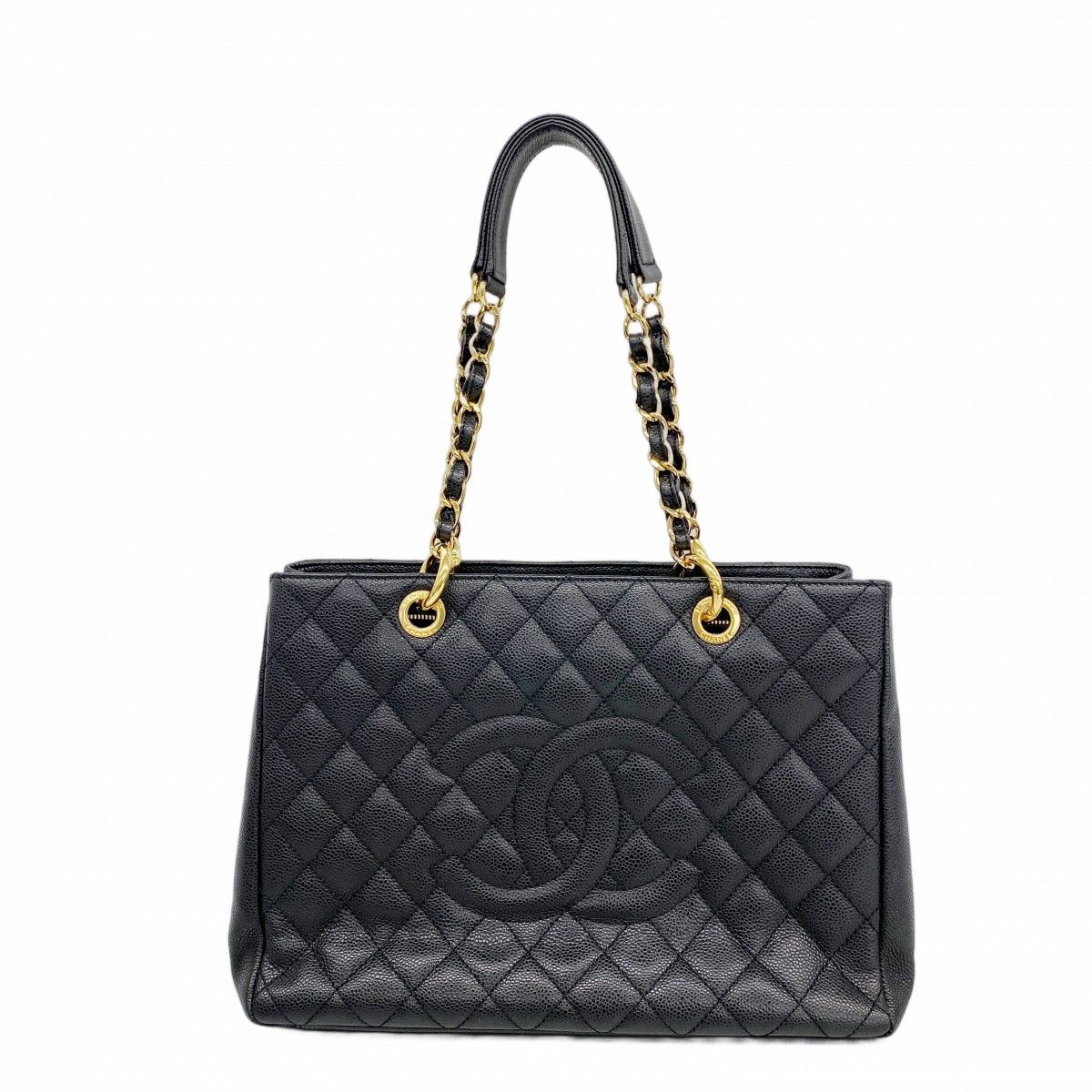 Chanel Chain Tote Quilted Caviar Leather Black Gold
