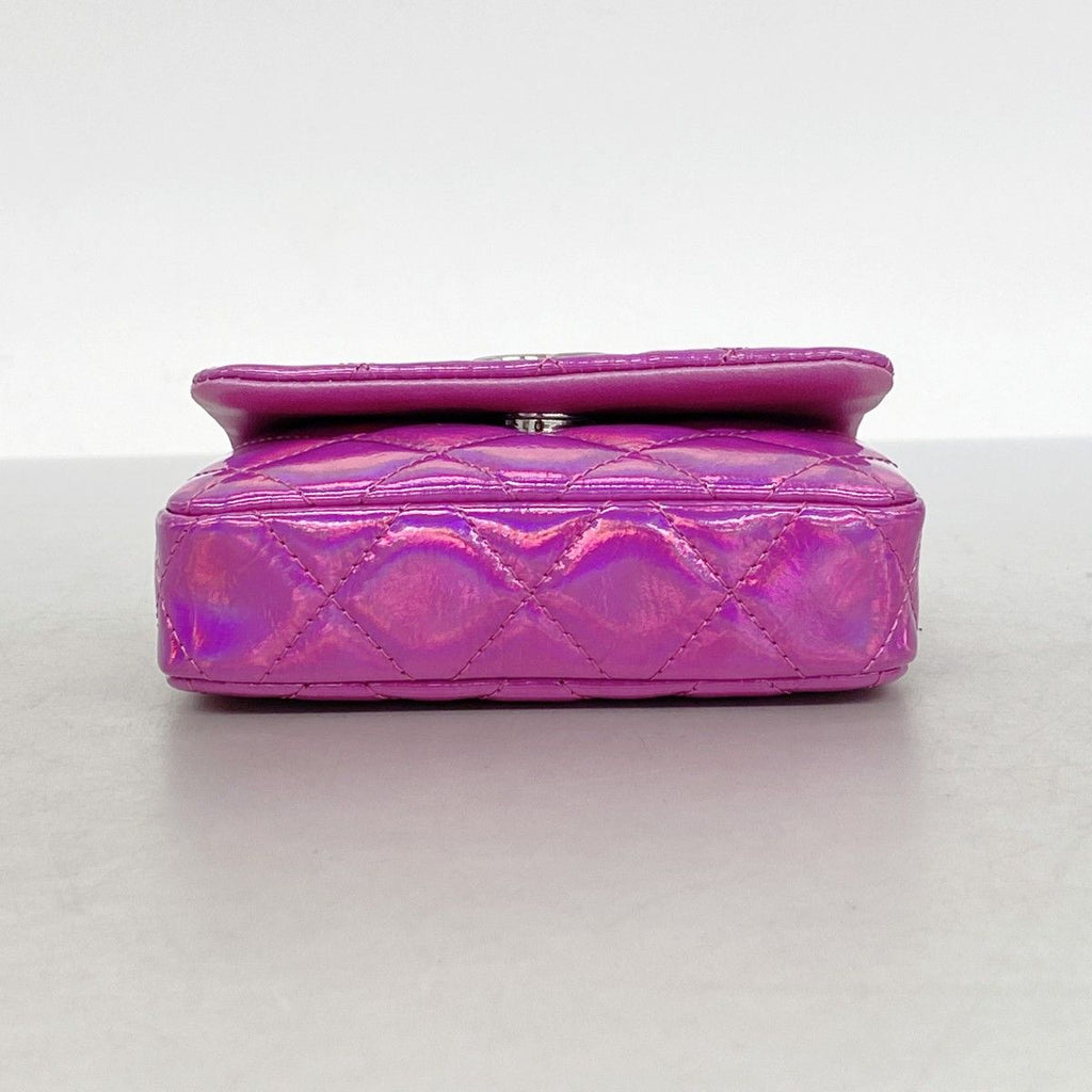 Chanel Pouch Quilted Patent Leather Pink Silver — view 3