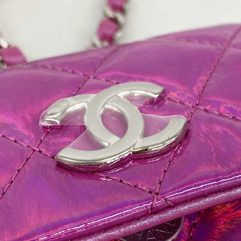 Chanel Pouch Quilted Patent Leather Pink Silver — view 6