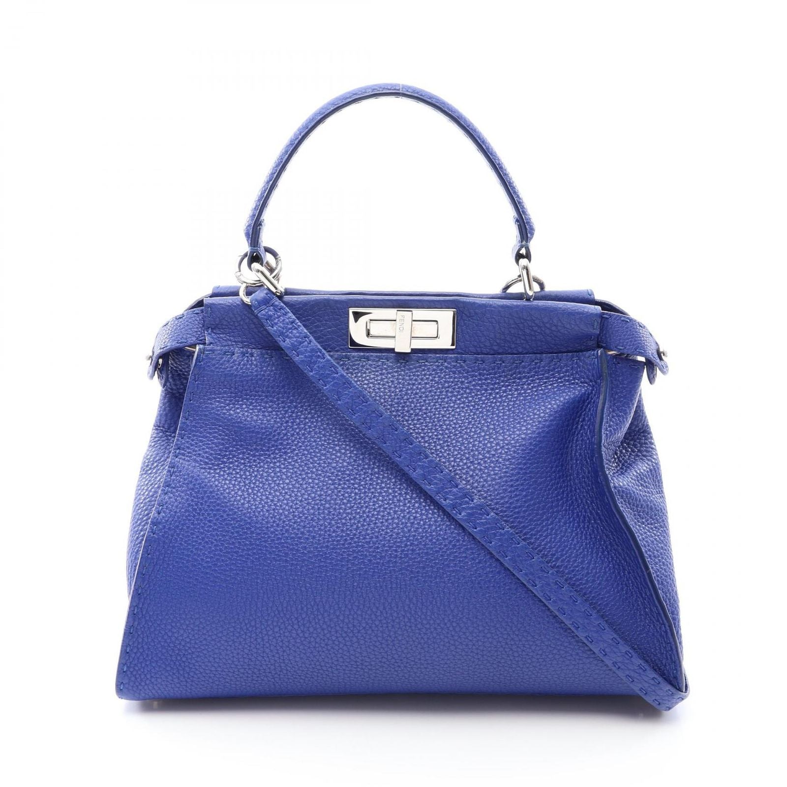 Fendi Handbageria Peekaboo Regular 2-Way Blue Leather Selleria Handbag