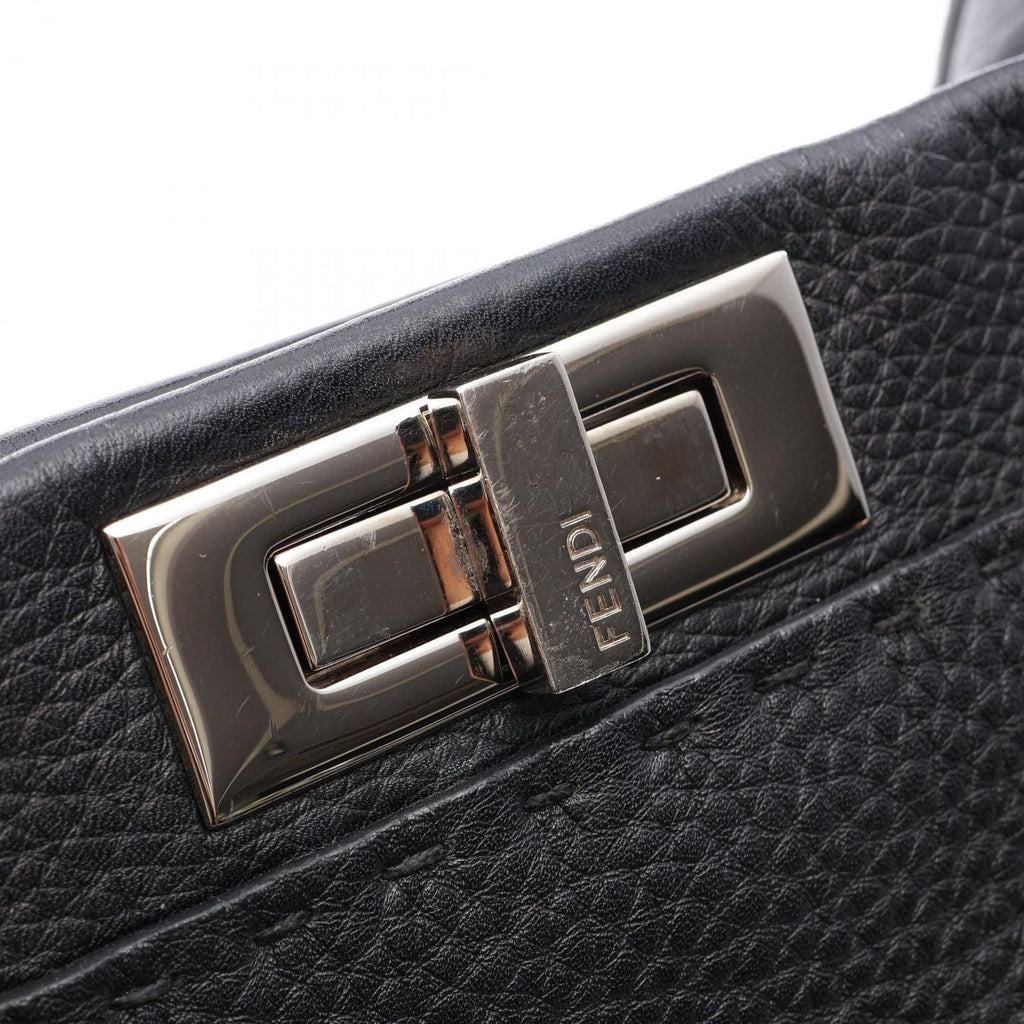 Fendi Handbageria Peekaboo Large 2-Way Black Leather Selleria Handbag — view 9