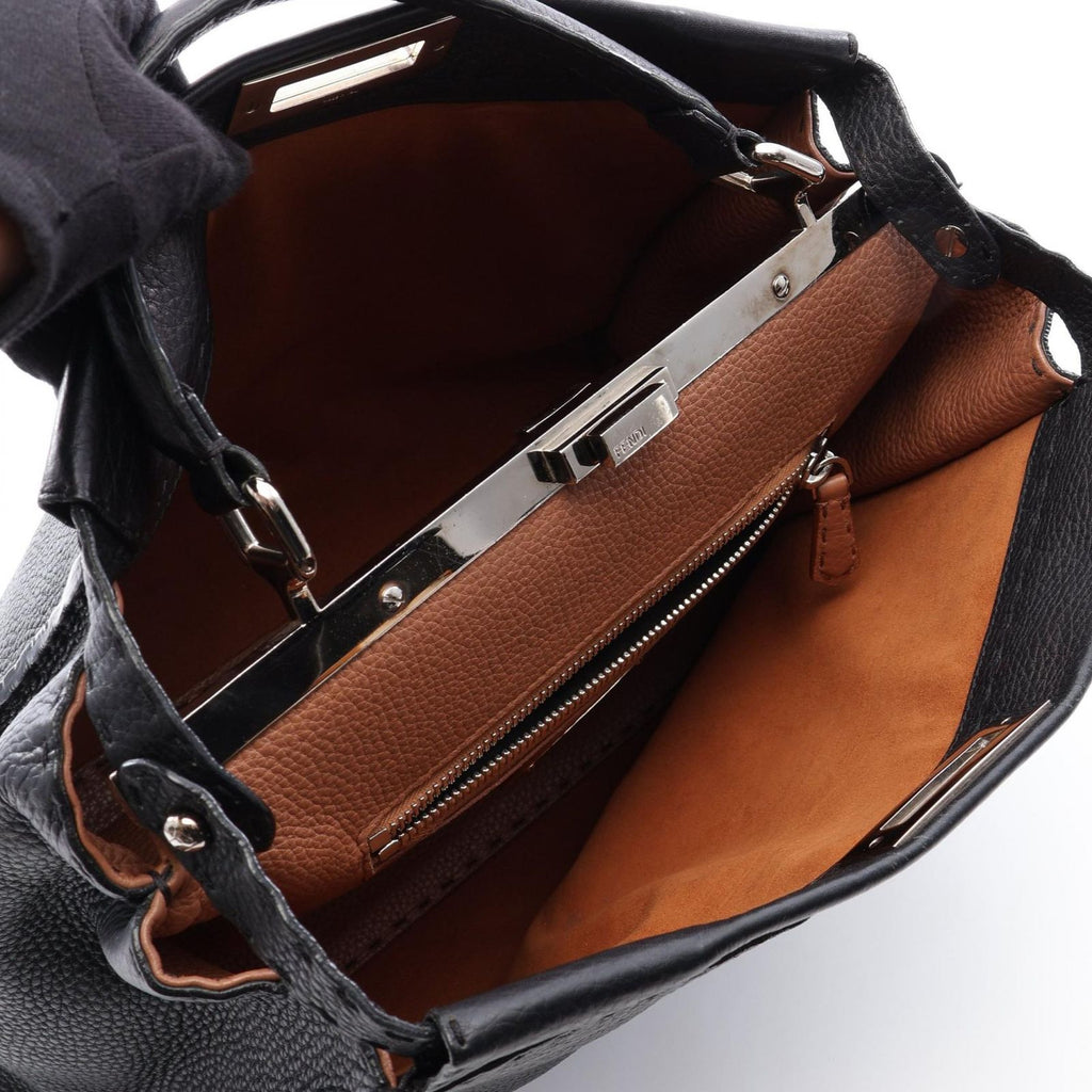 Fendi Handbageria Peekaboo Large 2-Way Black Leather Selleria Handbag — view 3