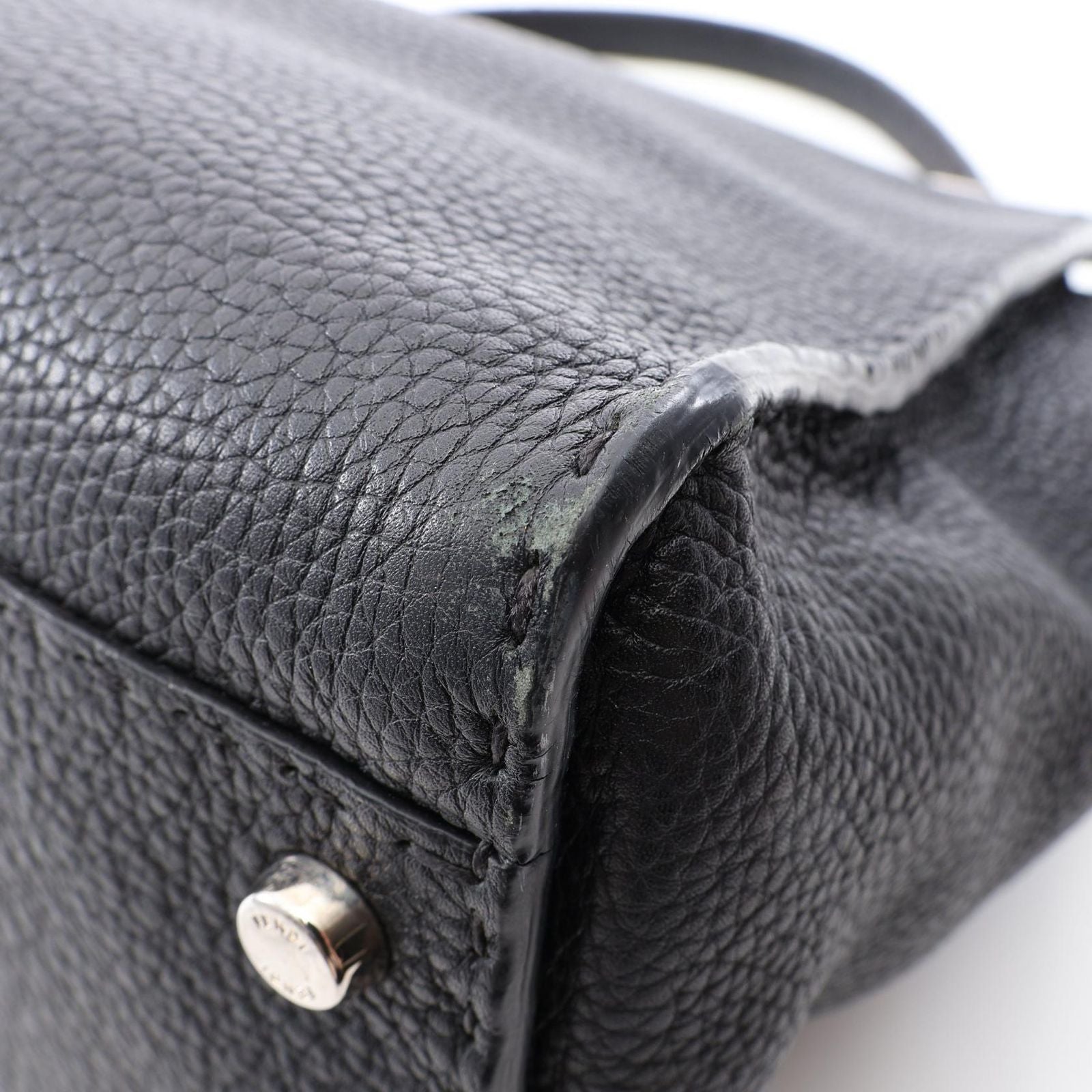 Fendi Handbageria Peekaboo Large 2-Way Black Leather Selleria Handbag — view 5