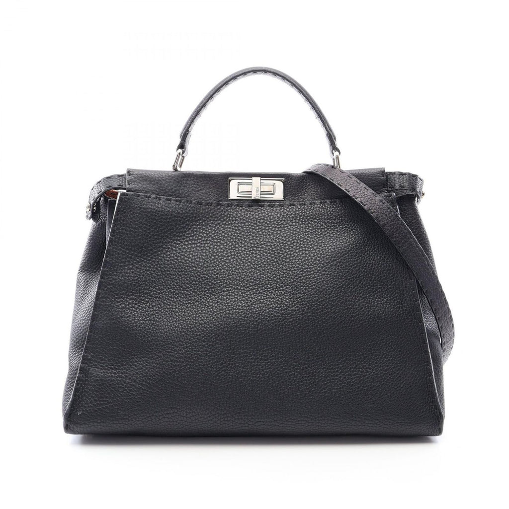 Fendi Handbageria Peekaboo Large 2-Way Black Leather Selleria Handbag