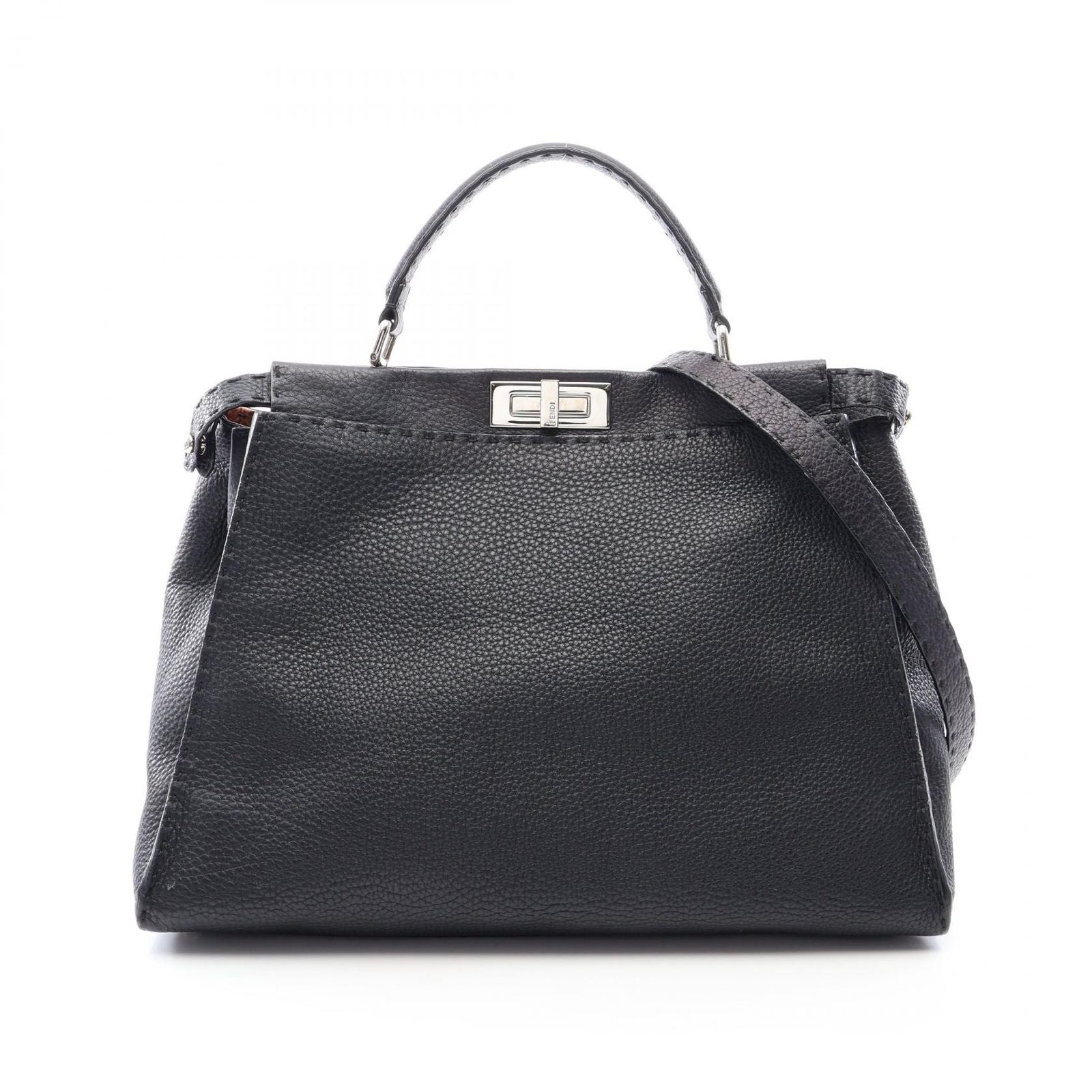 Fendi Handbageria Peekaboo Large 2-Way Black Leather Selleria Handbag