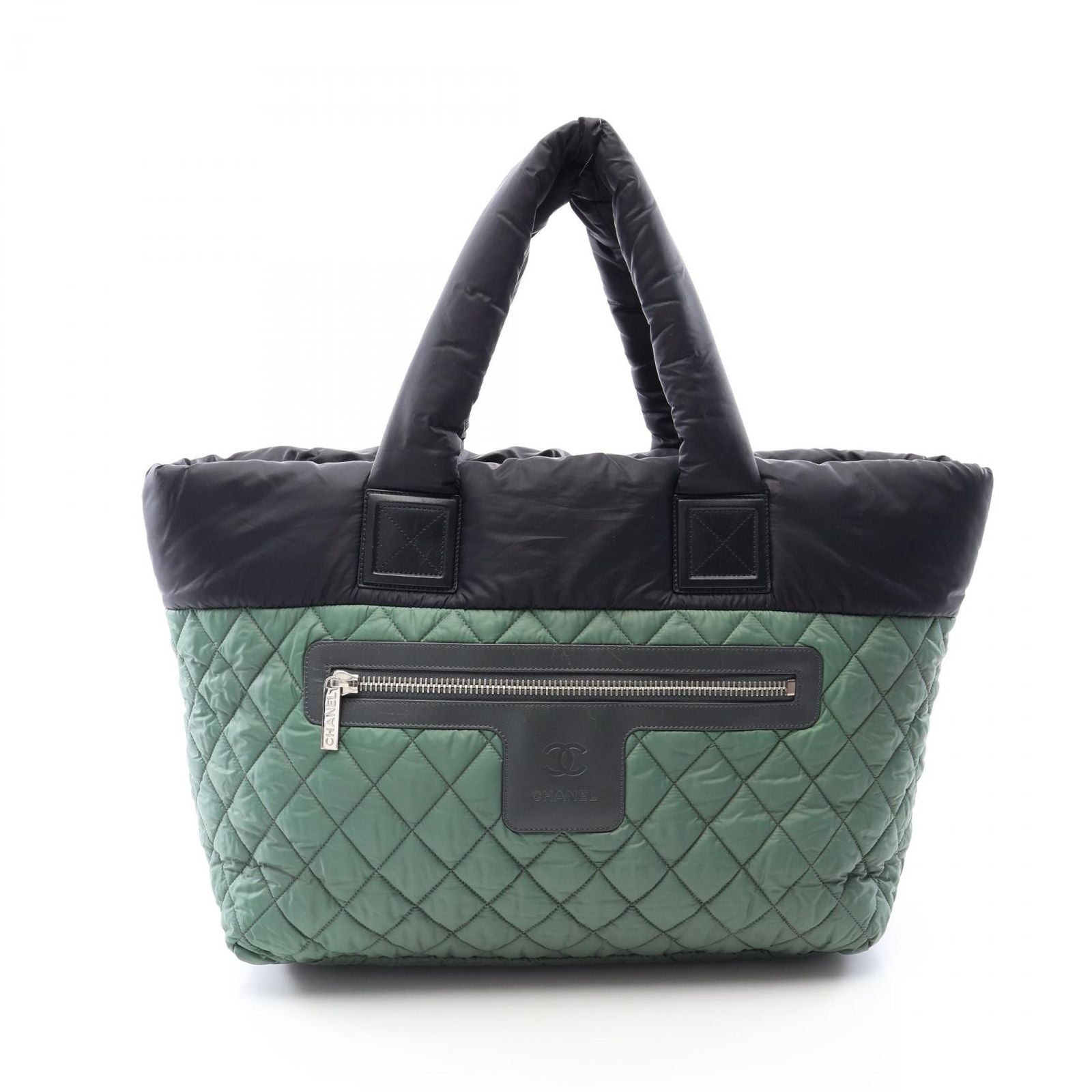 Chanel Tote Coco Cocoon MM Green Black Nylon Leather