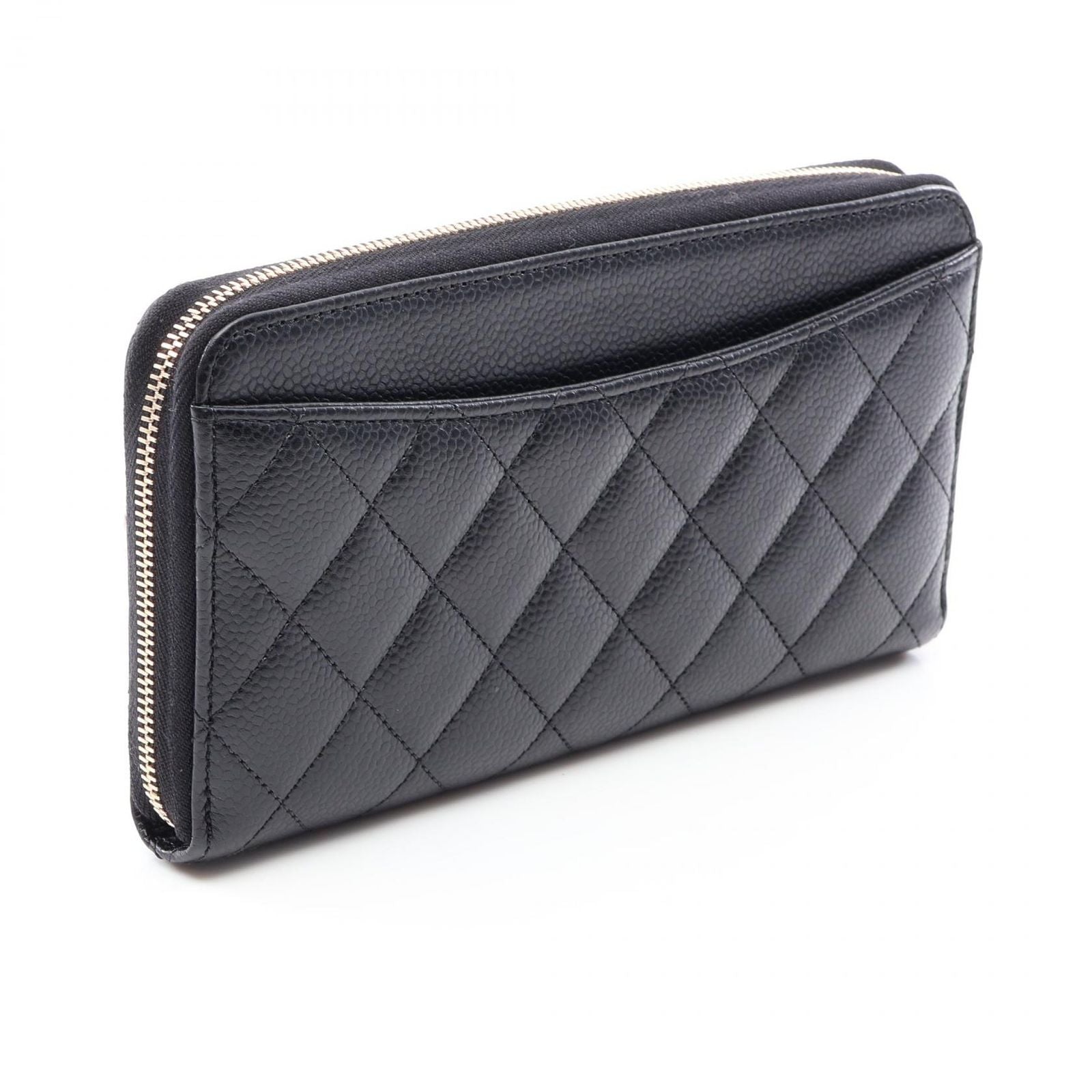 Chanel Round Wallet Classic Long Zip Quilted Black Caviar Leather — view 2