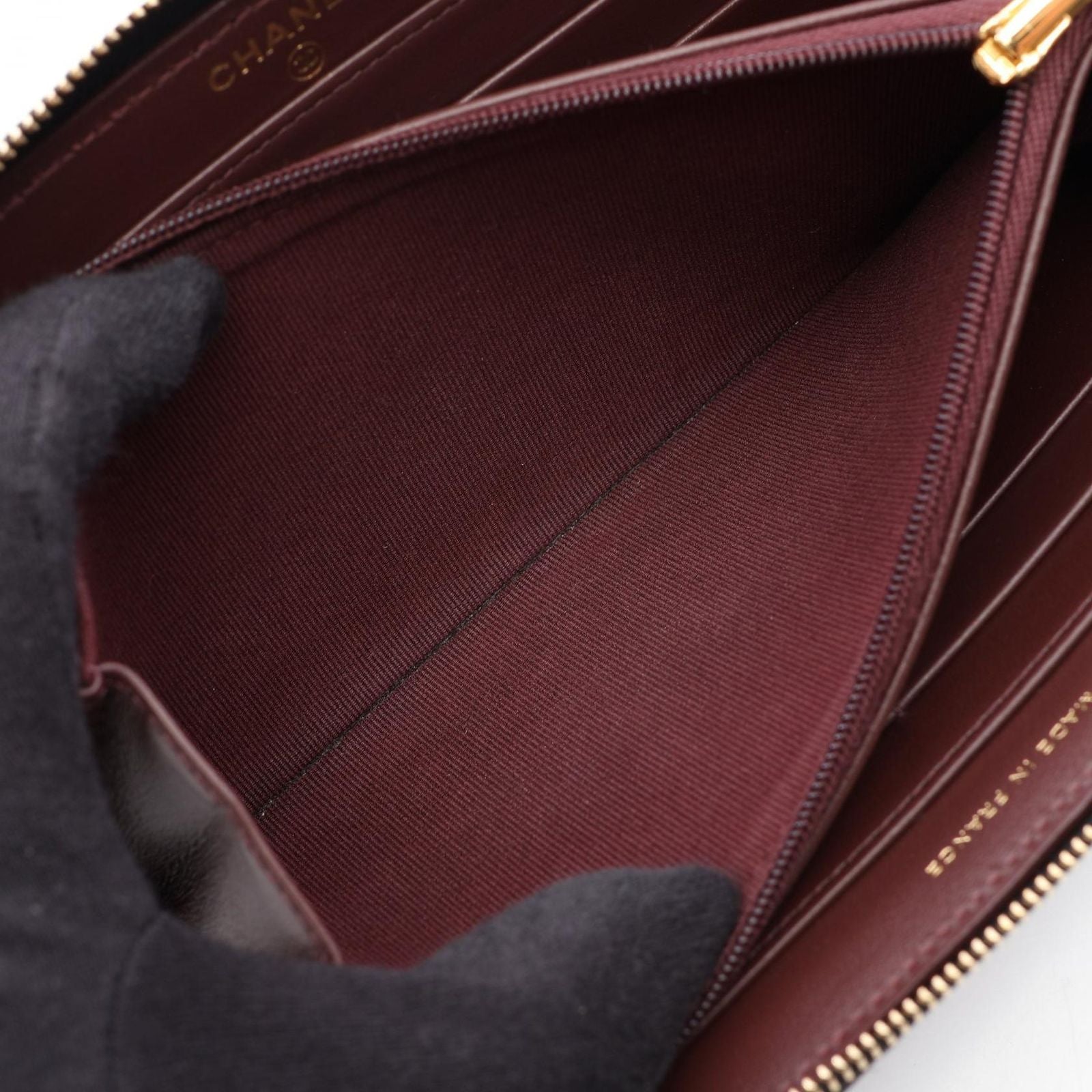 Chanel Round Wallet Classic Long Zip Quilted Black Caviar Leather — view 6