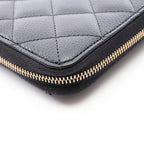 Chanel Round Wallet Classic Long Zip Quilted Black Caviar Leather — view 8