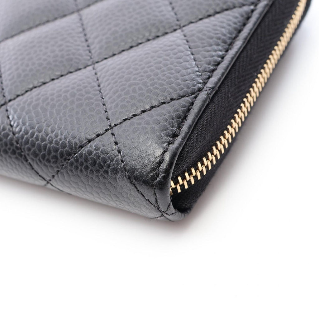Chanel Round Wallet Classic Long Zip Quilted Black Caviar Leather — view 9