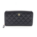 Chanel Round Wallet Classic Long Zip Quilted Black Caviar Leather