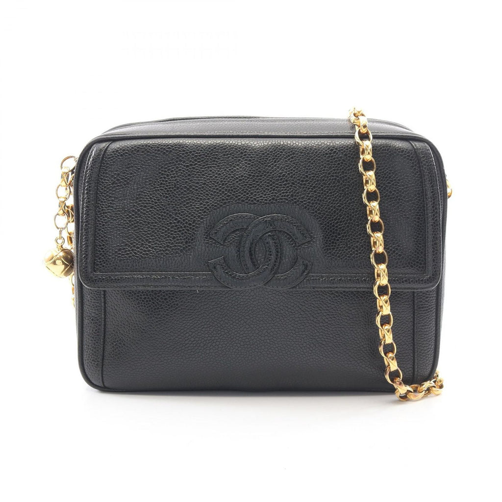Chanel Shoulder Bag CC Logo Black Leather CC Chain