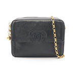 Chanel Shoulder Bag CC Logo Black Leather CC Chain