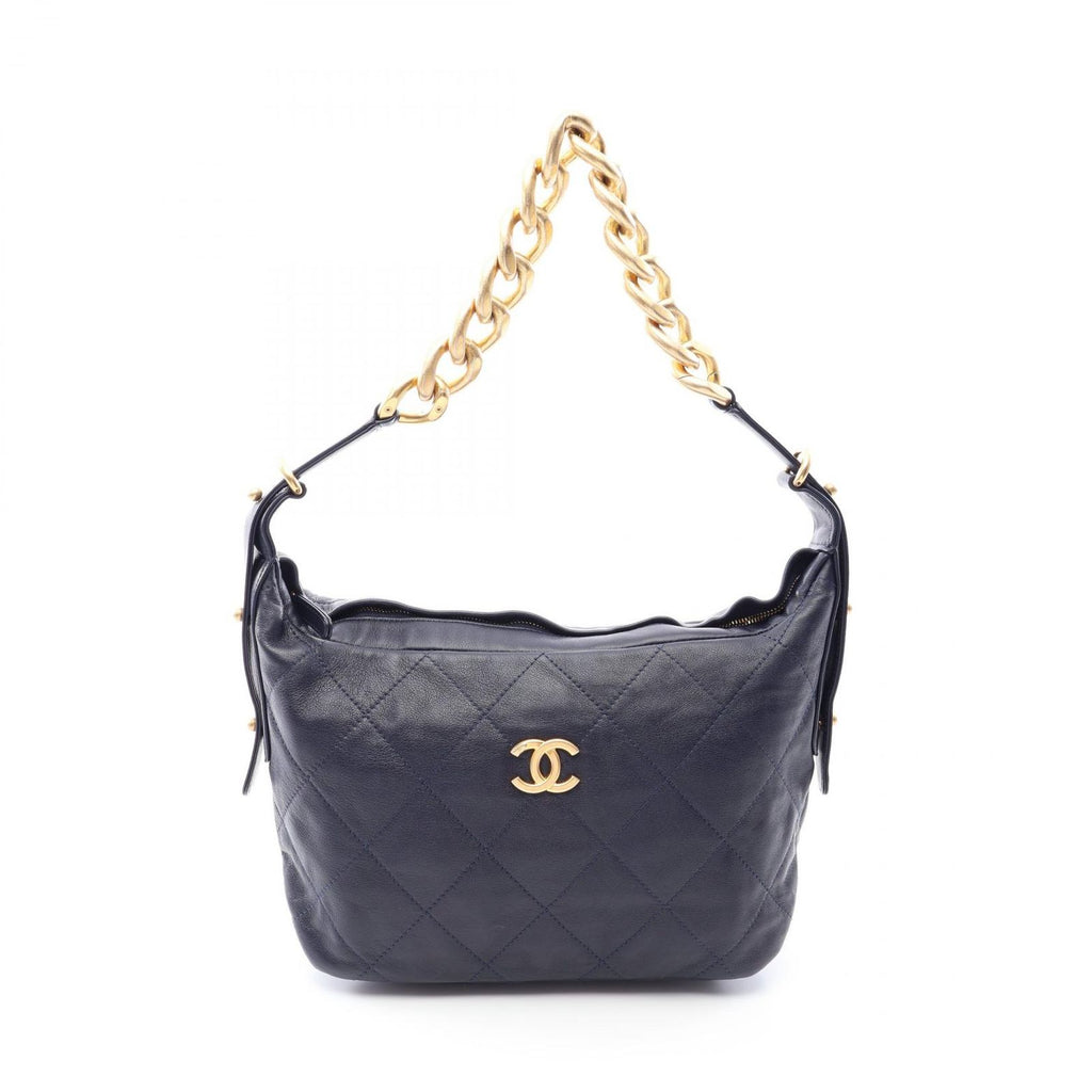 Chanel Shoulder Bag Quilted Navy Leather Hobo