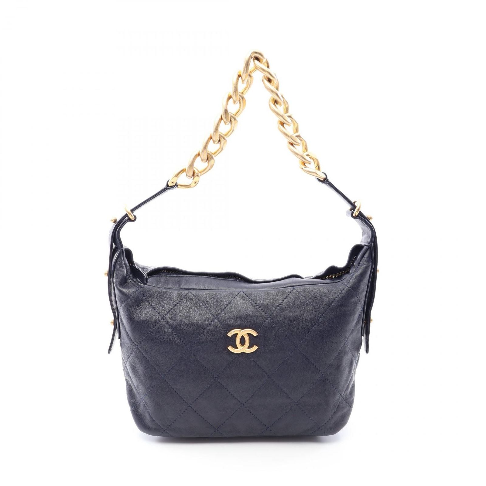 Chanel Shoulder Bag Quilted Navy Leather Hobo