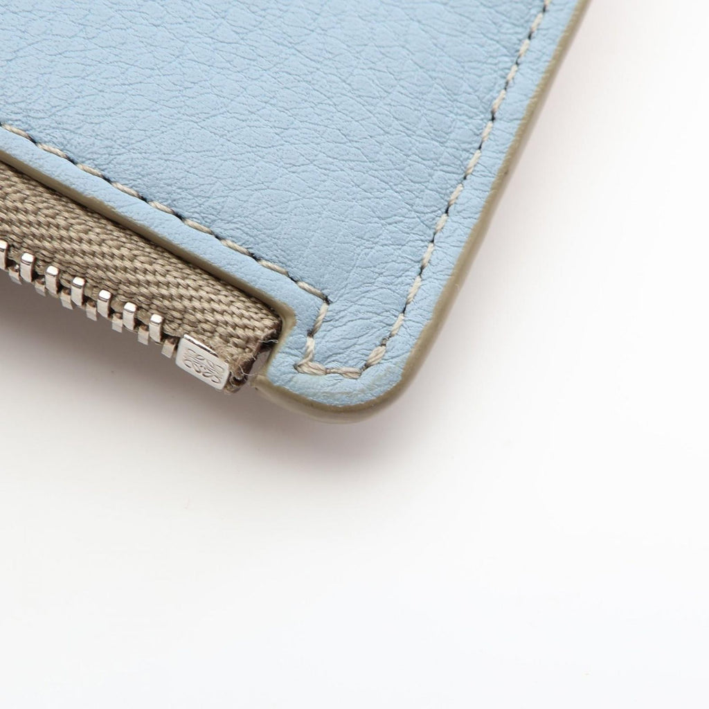 Loewe Coin Case Puzzle Card Holder Light Blue Ivory Khaki Leather — view 6