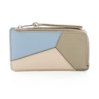 Loewe Coin Case Puzzle Card Holder Light Blue Ivory Khaki Leather