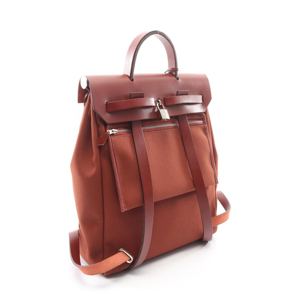 Hermes Backpack Herbag Zip a Dos PM Letourne Brown Canvas Leather — view 2